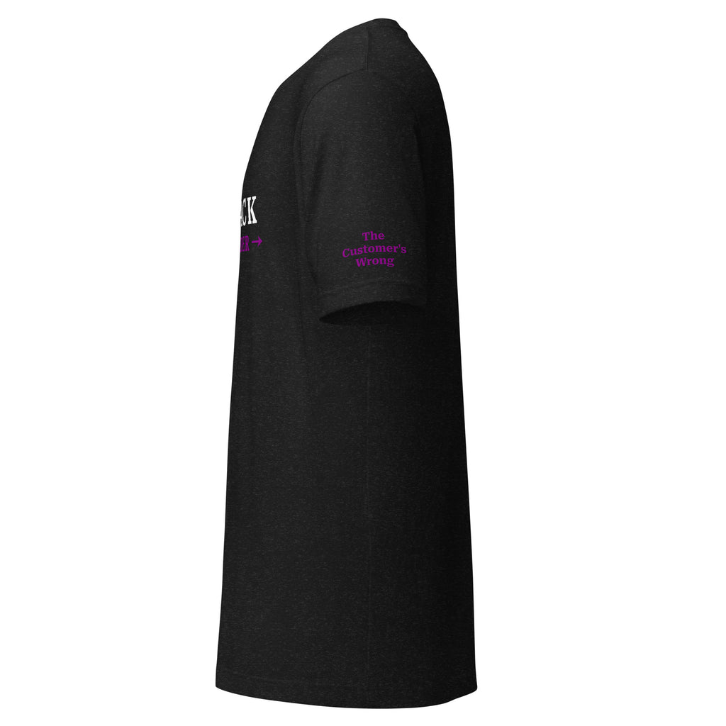 Left sleeve detail of black heather “I’m the Barback” shirt – casual bartender graphic tee