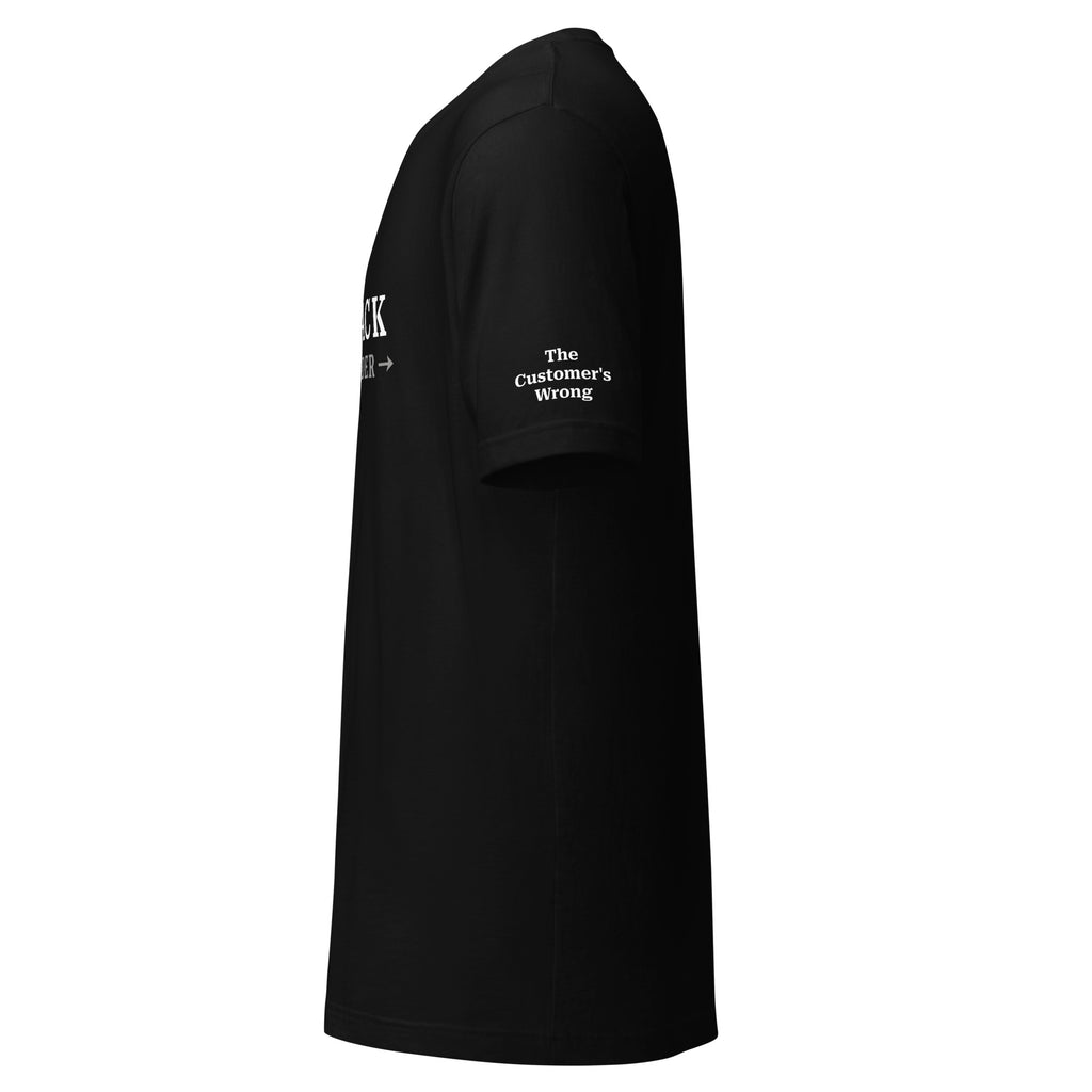 Close-up of left sleeve on black “I’m the Barback” t-shirt – bartender lifestyle apparel