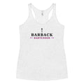 Front view of heather white women’s racerback tank top with “I’m the Barback” design – bartender humor apparel from The Customer’s Wrong