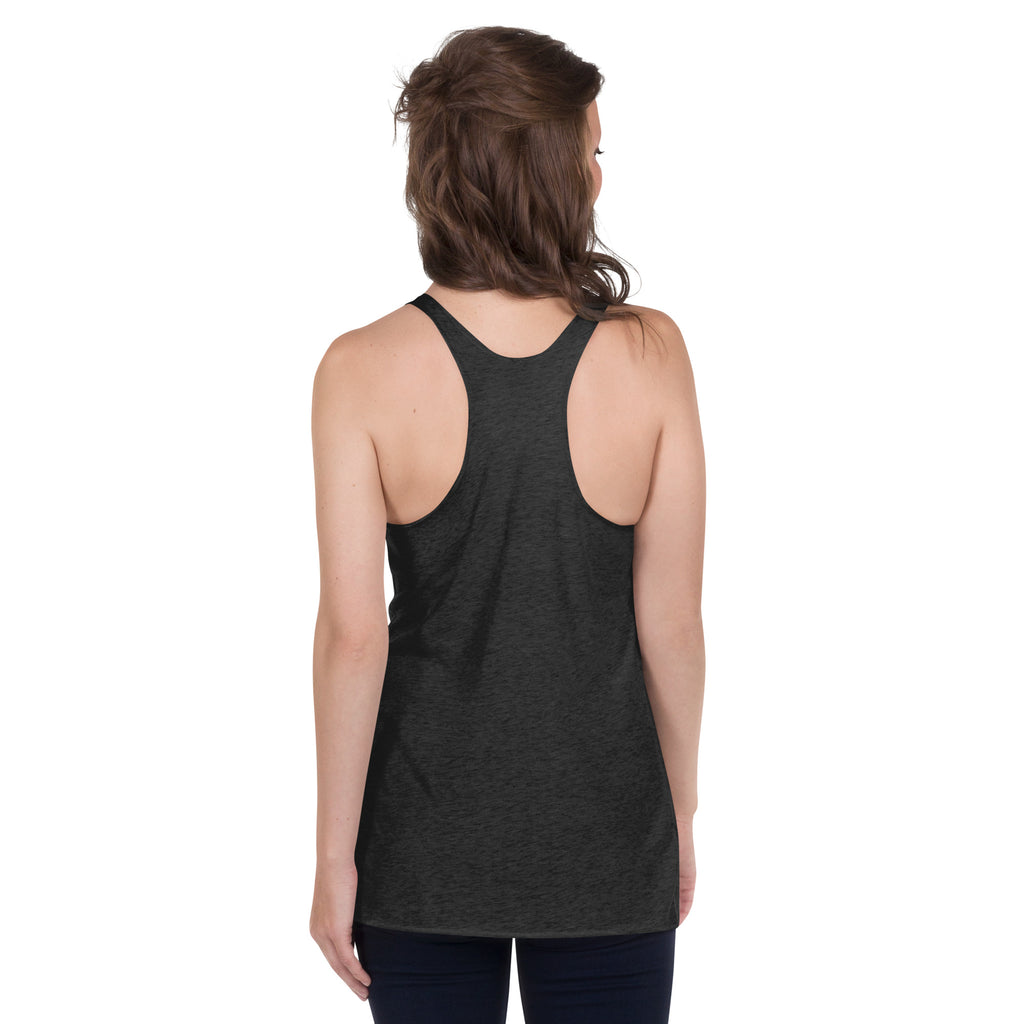 Back view of woman wearing vintage black “I’m the Barback” racerback tank top – bar industry lifestyle apparel