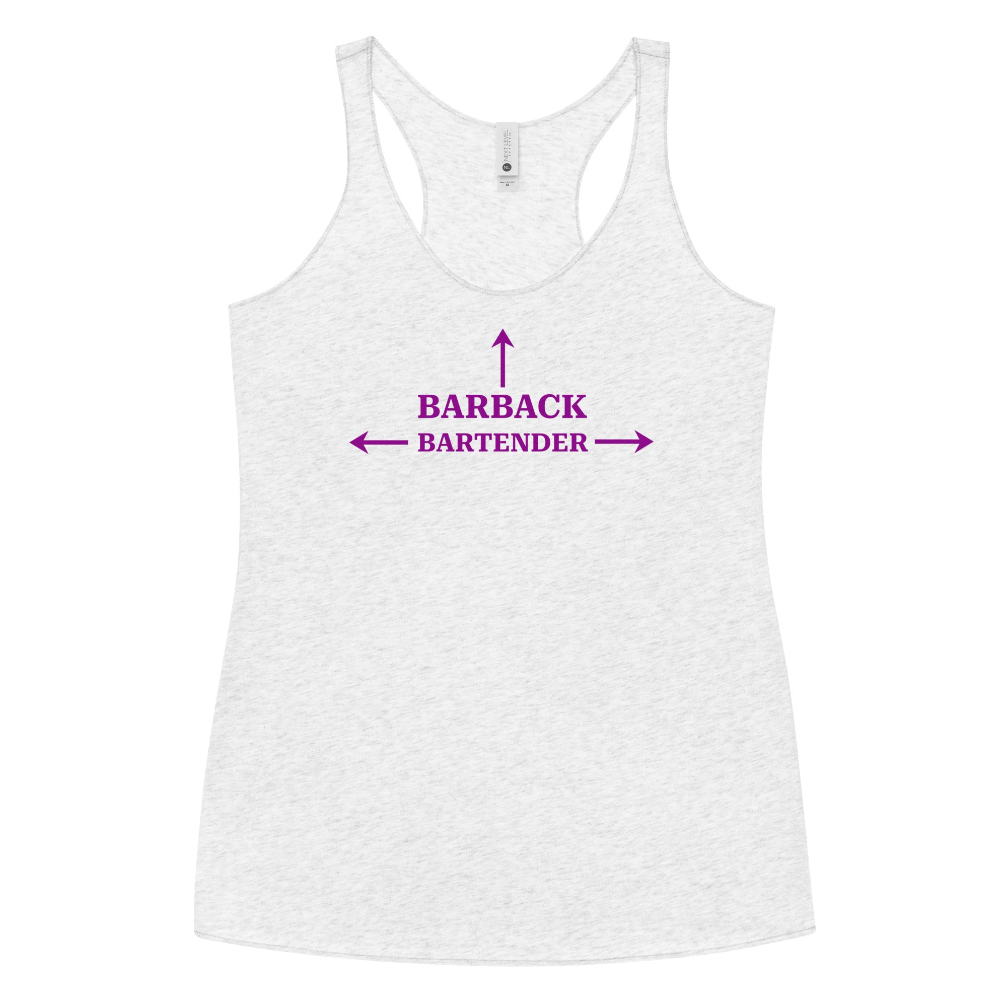 front of white racerback womens tank top "I'm the barback"